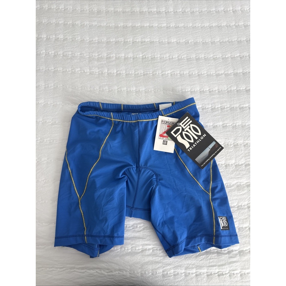 DeSoto Womens 400 Mile Short S Blue Padded Cycling USAT Triathlon 5" NEW